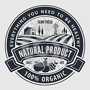 Organic, natural product logo or label. Vector illustration