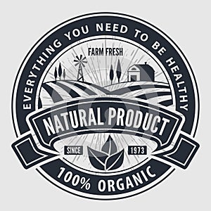 Organic, natural product logo or label. Vector illustration