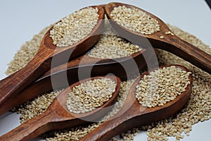 Organic natural Til Gul OR Sesame seeds over white background