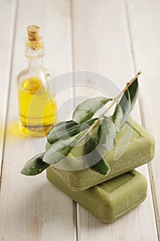 Organic olive soap, olive oil and olive branch