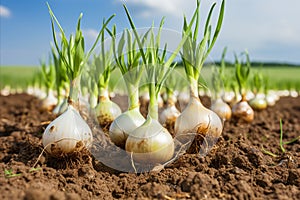 Organic onion harvest and farming techniques on an agricultural plantation