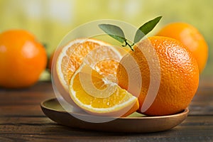 organic oranges on the old hotel table