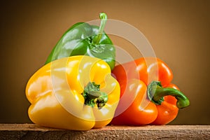 Organic paprika. Three bell peppers. Clipping path