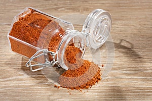 Organic paprika powder in the jar - Capsicum annuum