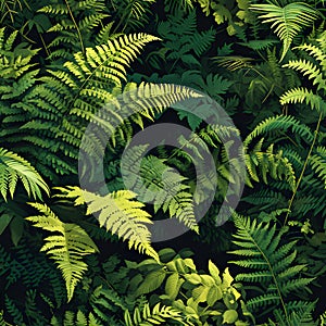 Organic pattern that captures the intricate textures of sunlit ferns in a shaded forest. AI Generated