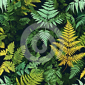 Organic pattern that captures the intricate textures of sunlit ferns in a shaded forest. AI Generated