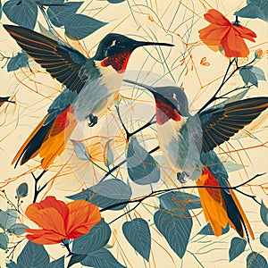 organic pattern that celebrates the delicate grace of a hummingbird in flight. AI Generated