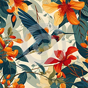 organic pattern that celebrates the delicate grace of a hummingbird in flight. AI Generated