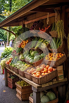 organic produce stand at a farmers market