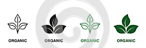 Organic Product Green and Black Icon Set. Natural Bio Healthy Eco Food Line and Silhouette Logo. Bio Organic Product