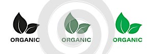 Organic Product Green and Black Icon Set. Natural Bio Healthy Eco Food Silhouette Logo. Bio Organic Product Solid Signs