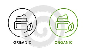 Organic Product Line Green and Black Icon Set. Cosmetic Cream Made of Natural Ingredients Outline Pictogram. Bio Eco