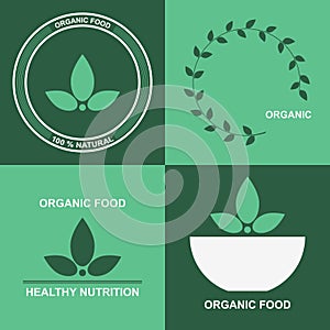 Organic product logo design vector template, eco icon with green leafs.