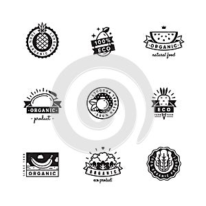 Organic product logo vector set. Hipster and vintage design.