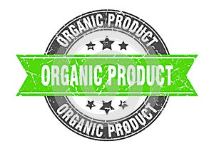 organic product round stamp with ribbon. label sign