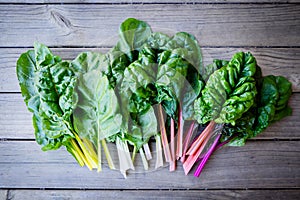 Organic rainbow chard: spray-free leafy greens in linear arrange photo