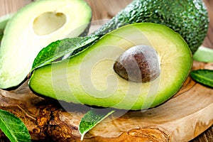 Organic Raw Green Avocados Sliced in Half