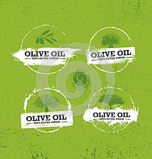 Organic Raw Olive Oil Vector Creative Design Element. Extra Virgin Eco Food Label Concept On Raw Background
