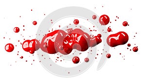 Organic red fluid metaball liquid or paint drops floating in mid-air, abstract modern design element or background isolated on