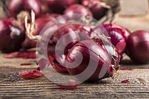 Organic red onion grown in a local garden