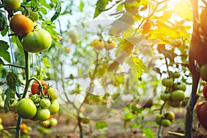 Organic red ripe tomatoes grown in a greenhouse