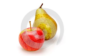 Organic ripe Apple and pear on white background