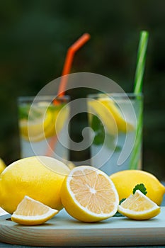 Organic, ripe lemons with Fresh lemonades