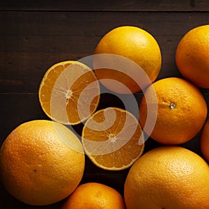 Organic ripe oranges top view