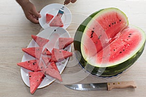 Organic Ripe Seedless Watermelon Cut into Wedges