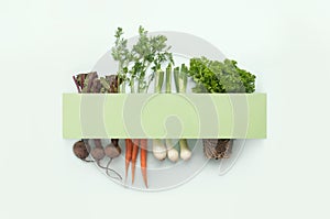 Organic root vegetables and herbs