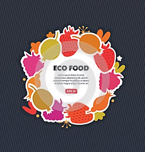 Organic round sticker with berries set. Vector eco banner.