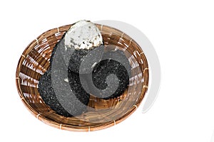Organic salted eggs in rattan basket photo