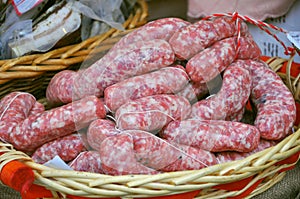 Organic sausages in an italian market