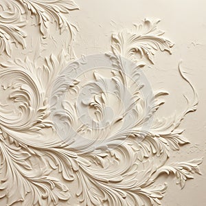 Organic Sculpting: Detailed Feather Rendering On Beige Decorative Painted Wallpaper photo