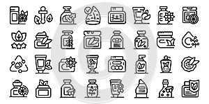 Organic skincare products icons set outline vector. Cosmetic beauty