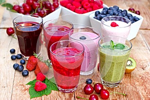 Organic smoothies, fruit yogurt and juices