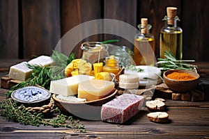 organic soaps on a rustic wooden table