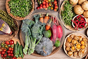 Organic Southeast Asian vegetables from local farmers market, Thailand