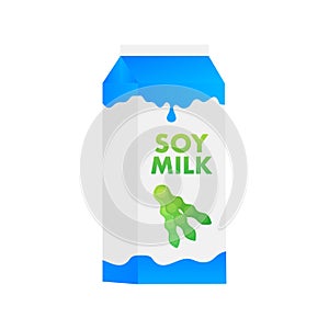 Organic Soy milk package. Healthy nutrition, cartoon milk. Vector stock illustration.