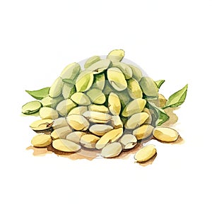 Organic Soybeans Legumes Square Watercolor Illustration.