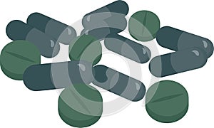 Organic spirulina. Drugs, Chlorella, Spirulina vulgaris tabs and capsules.