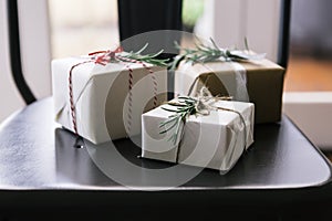 Organic style natural wrapped Christmas gifts