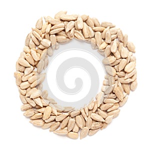 Organic Sunflower seed Helianthus annuus in Ring Shape. Letter O for Omega-3.