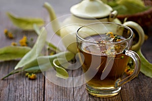 Organic tea with fresh linden flowers