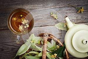 Organic tea with fresh linden flowers