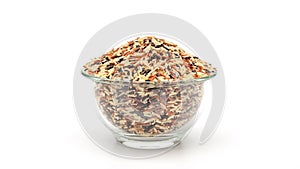 Organic three colors (red, black, and brown) parboiled rice on a white background