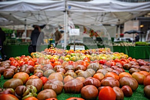 Organic tomatoes variety, farmers market stall, bio food, healthy eating