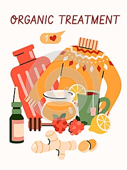 Organic treatment for cold or flu virus - cartoon poster