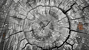 Organic Tree Rings: Detailed Black and White Texture of a Cut Felled Tree Trunk or Stump with Warm Gray Tones
