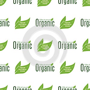 Organic vegan healthy food eco restaurant labels nature diet product seamless pattern background vector illustration